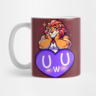 Blushing UwU Furry Anthro Lion Heart Mug